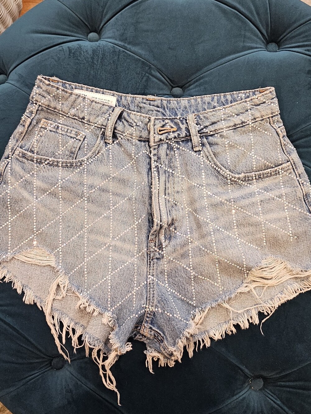 Zara embellished Light Blue Denim Shorts